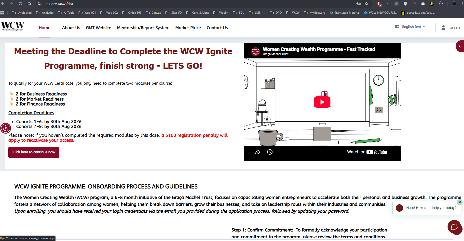 Women Creating Wealth Moodle learning platform homepage